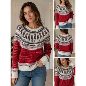 L.O.G.G. Reindeer Fair Isle Christmas Sweater Size Small Red Cream